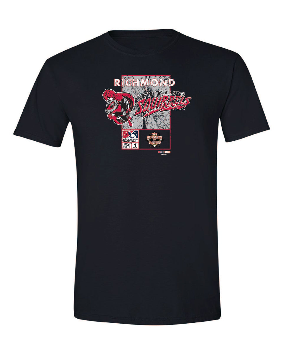Richmond Flying Squirrels Marvel s Defenders Of The Diamond Ticket Tee richmond-flying-squirrels-marvel-s-defenders-of-the-diamond-ticket-tee