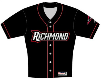 Black baseball jersey with 'Richmond' text on a white background