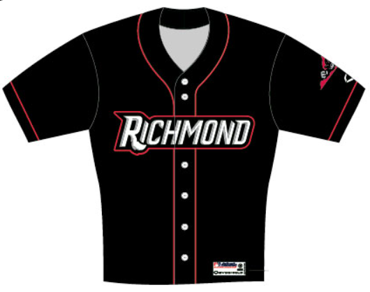 Black baseball jersey with 'Richmond' text on a white background