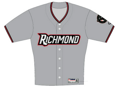 Gray baseball jersey with 'Richmond' logo on a white background